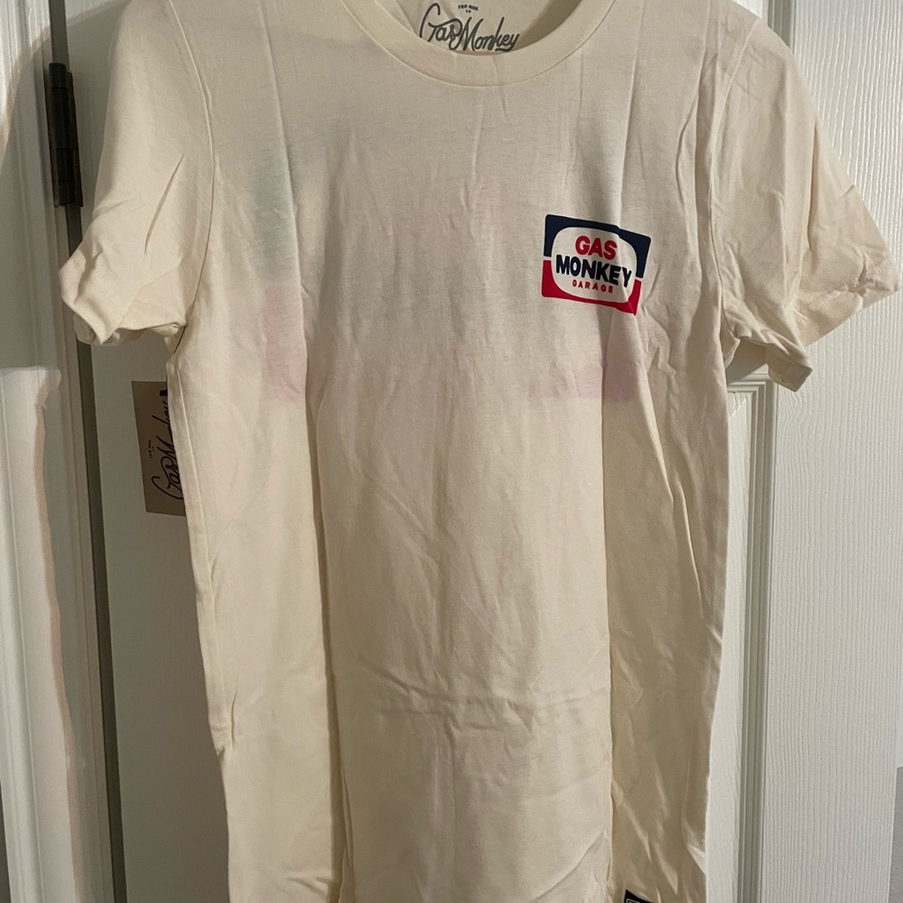 Gas monkey Garage off white tee. Design on front and back